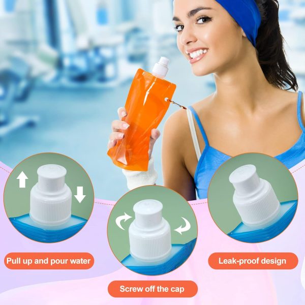 10 Pcs Collapsible Water Bottle 480ml,Leak Proof Water Bottles with Carabiner,Foldable Water Bottle BPA Free,Reusable Drinking Water Bags with Clip,Travel Water Bottles for Travel Gym Camping Hiking - Image 3