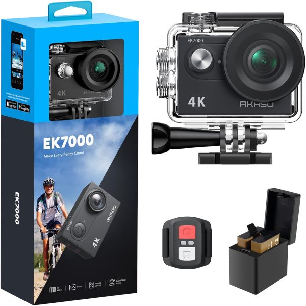 AKASO EK7000 4K30FPS 20MP WiFi Action Camera with EIS Ultra HD Underwater Camera 131FT Waterproof Camera Remote Control 4X Zoom in Photo Mode Support External Microphone Black