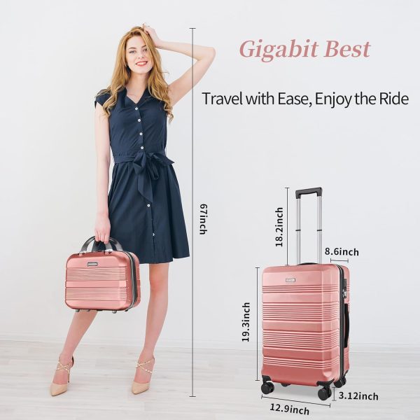 GigabitBest Carry On Luggage 22x14x9 Airline Approved luggage sets 2 piece，PC+ABS Hardshell Suitcase with 360° Spinner Wheels, TSA Lock，Small Luggage Suitcase 2-Piece Set（14/19），Vintage Magenta - Image 2