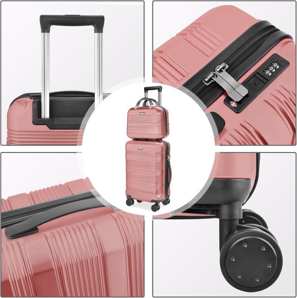 GigabitBest Carry On Luggage 22x14x9 Airline Approved luggage sets 2 piece，PC+ABS Hardshell Suitcase with 360° Spinner Wheels, TSA Lock，Small Luggage Suitcase 2-Piece Set（14/19），Vintage Magenta - Image 7