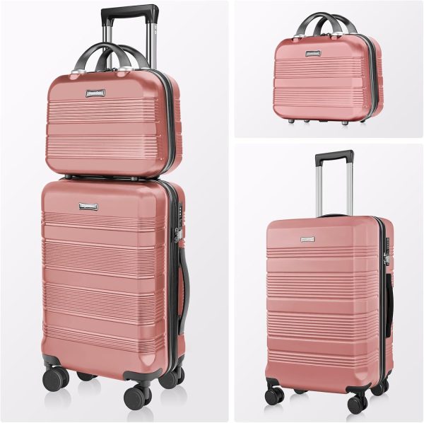 GigabitBest Carry On Luggage 22x14x9 Airline Approved luggage sets 2 piece，PC+ABS Hardshell Suitcase with 360° Spinner Wheels, TSA Lock，Small Luggage Suitcase 2-Piece Set（14/19），Vintage Magenta - Image 8