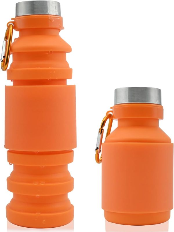 Collapsible Water Bottles Cups - 550ml Reusable BPA Free Silicone Foldable Travel Water Bottle Cup Sports & Fitness Essential for Running,Travel, and Gym Camping Hiking Lightweight Durable