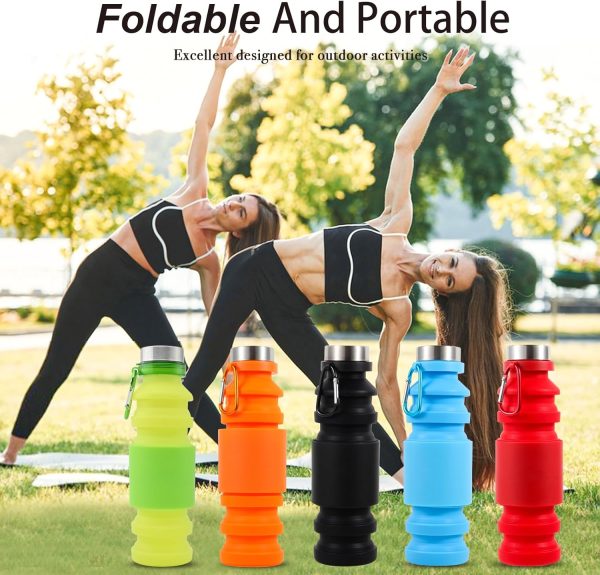 Collapsible Water Bottles Cups - 550ml Reusable BPA Free Silicone Foldable Travel Water Bottle Cup Sports & Fitness Essential for Running,Travel, and Gym Camping Hiking Lightweight Durable - Image 6