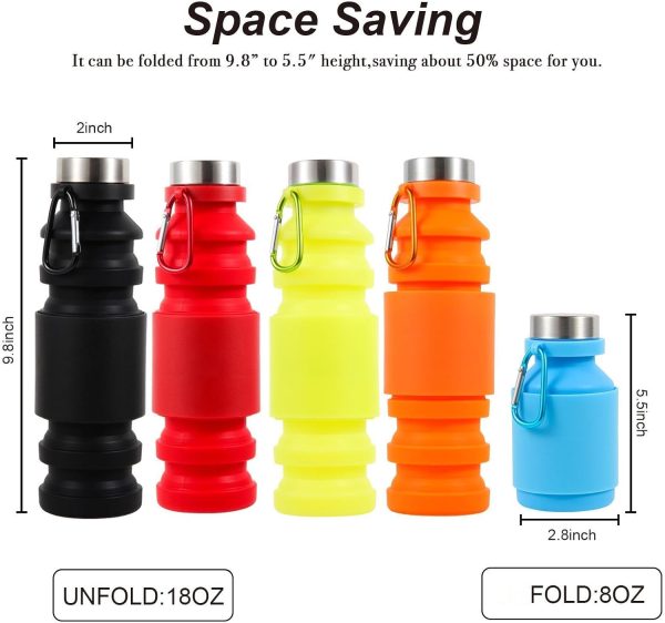 Collapsible Water Bottles Cups - 550ml Reusable BPA Free Silicone Foldable Travel Water Bottle Cup Sports & Fitness Essential for Running,Travel, and Gym Camping Hiking Lightweight Durable - Image 7