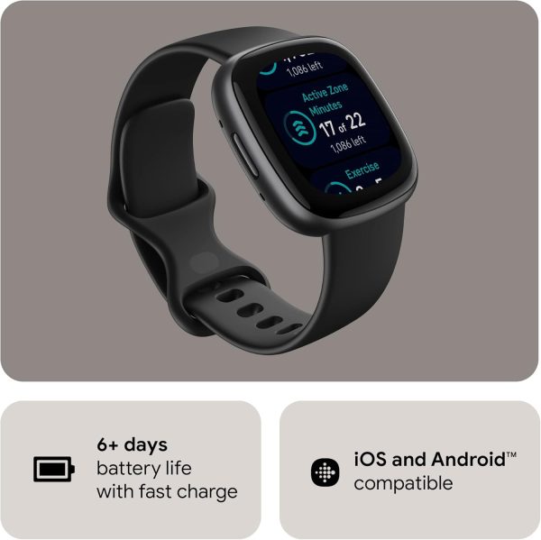 Fitbit Versa 4 Fitness Smartwatch with Daily Readiness, GPS, 24/7 Heart Rate, 40+ Exercise Modes, Sleep Tracking and more, Black/Graphite, One Size (S & L Bands Included) - Image 6