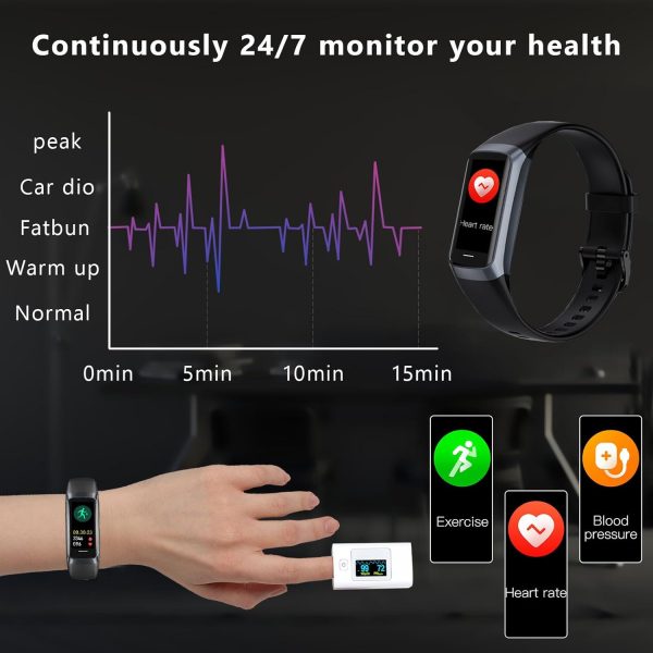 Fitness Tracker, Step Tracker for Sleep, 24/7 Heart Rate, Blood Oxygen Blood Pressure, Step Counter Watches with Android iOS, Activity Tracking Pedometer for Women Men - Image 7