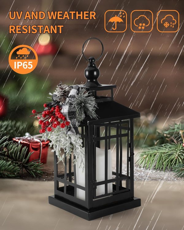 iStatue Metal Black Christmas Lantern with Flameless Candle, 14'' Modern Farmhouse Decor Festive Holiday Rustic Home Gifts for Indoor / Outdoor (Xmas) - Image 3