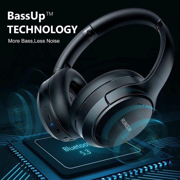 RUNOLIM Hybrid Active Noise Cancelling Headphones, Wireless Over Ear Bluetooth Headphones with Microphone, 70H Playtime, Foldable Headphones with HiFi Audio, Deep Bass for Home Travel Office - Image 6