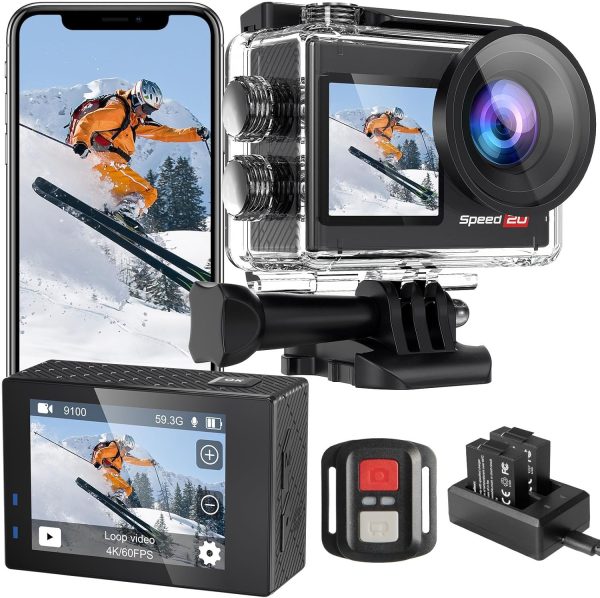 Speed 20 Action Camera 4K 60FPS Underwater Camera, Waterproof Camera Underwater 131FT, with Stabilization Wireless Remote, 5X Zoom, 170° Wide Angle