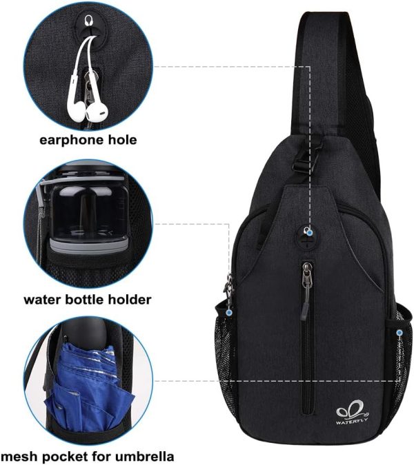 WATERFLY Crossbody Sling Backpack Sling Bag Travel Hiking Chest Bag Daypack - Image 5